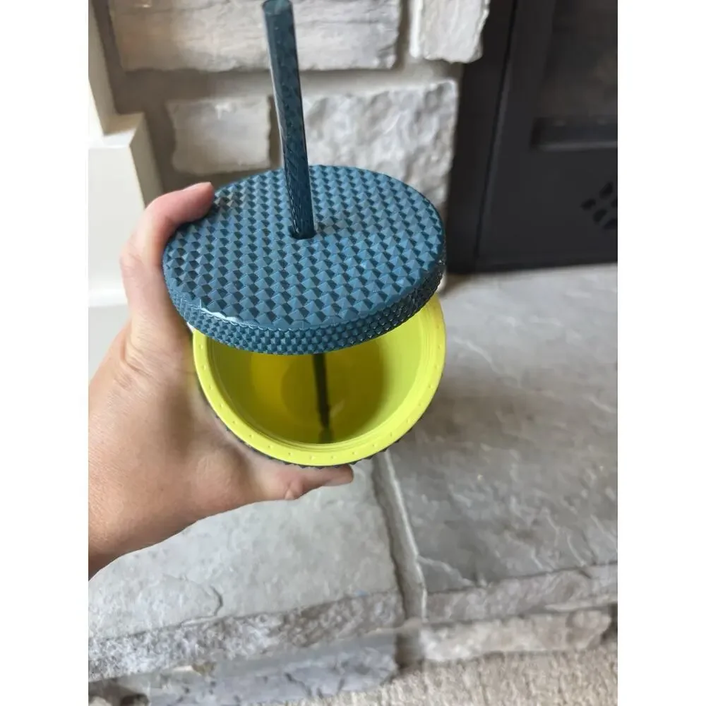 Fall 2023 Starbucks Studded Lemon Teal Gradient Cold Cup Tumbler 24oz Venti